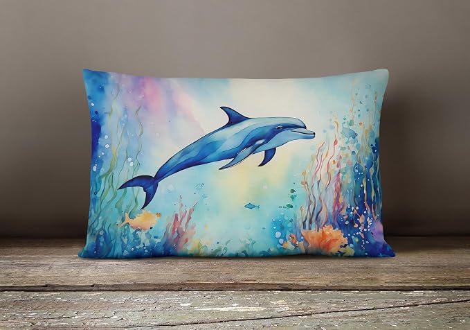 Caroline's Treasures DAC2786PW1216 Dolphin Throw Pillow Machine Washable, Indoor Outdoor Decorative Pillow for Couch, Bed or Patio, 12HX16W