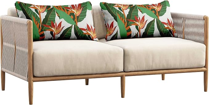 Indoor/Outdoor Polyester Fabric Lumbar Pillow Cover, All-Weather Waterproof Rectangular Cushion Case for Patio Furniture, 12 x 20 Set of 2 - Tropical-73