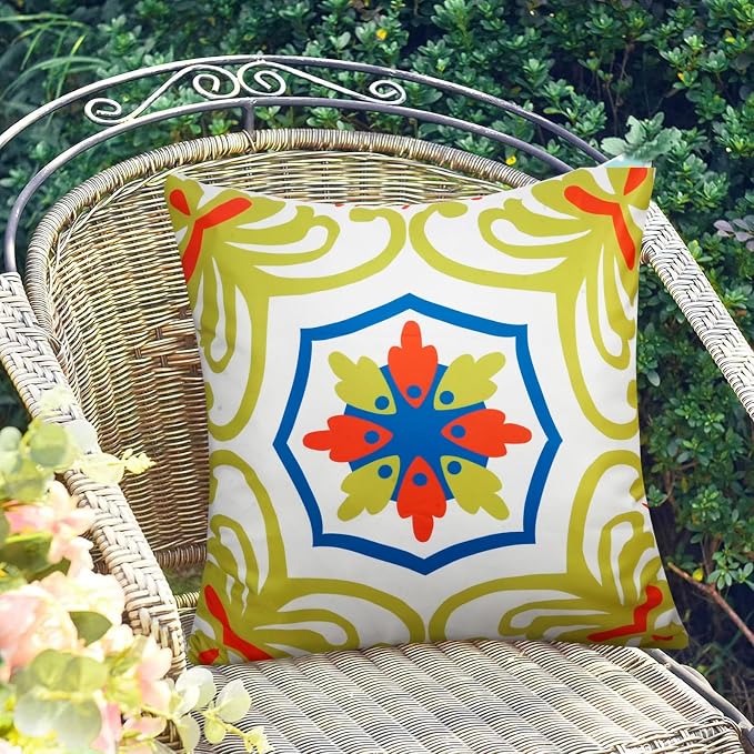 Pyonic Outdoor Pillows Waterproof Throw Pillow Covers Set of 4 Floral Printed and Boho Farmhouse Outdoor Pillow Covers for Patio Funiture Garden 18x18 Inch