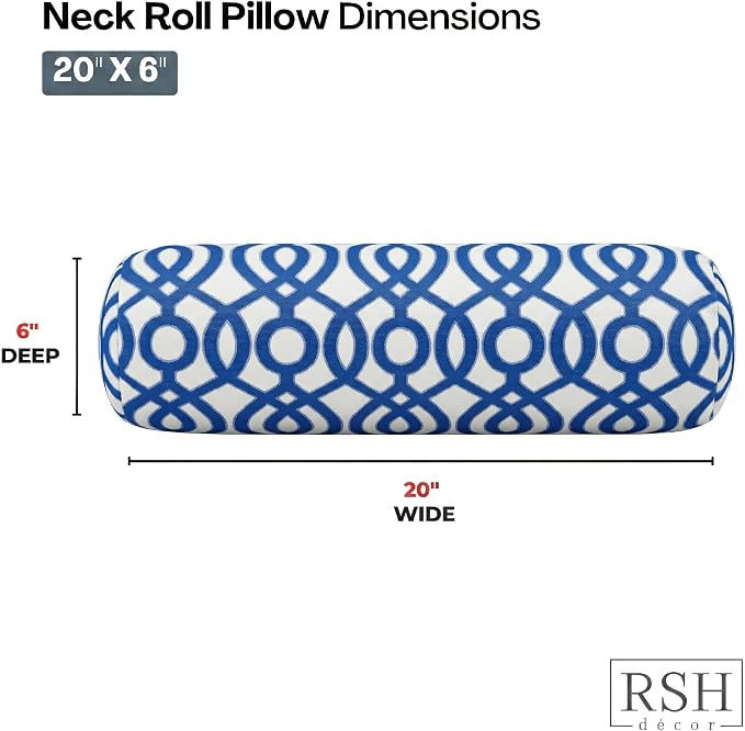 RSH DECOR: Neck Roll Bolster Pillows Set of 2 | 20” x 6" | All-Weather Spun Fabric | Water and Fade-Resistant | Outdoor Support Pillows for Patio Furniture | Made in USA (Capilla Blue)