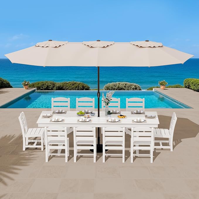 SERWALL Outdoor Armless Dining Chairs Set of 4, All-Weather HDPE Patio Chair with 19.7" Widened Seat, for Backyard, Garden, White