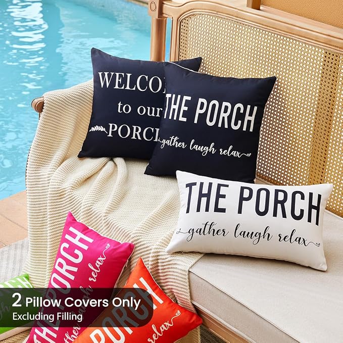 Porch Patio Decor Black Outdoor Lumbar Pillow Covers Waterproof 12x20 | Set of 2, Outdoor Pillows, Porch Decorations Outdoor, Porch Pillows, Outdoor Pillows Waterproof, Outdoor Decor for Patio