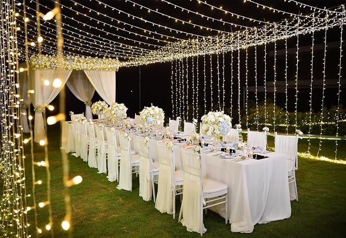 Solhice LED Curtain Lights Outdoor 50ft x10ft, 1000 LED Plug in Hanging String Lights Indoor Bedroom, Twinkle Light Backdrop for Outside Wedding Decor, Warm White (Not Connectable)