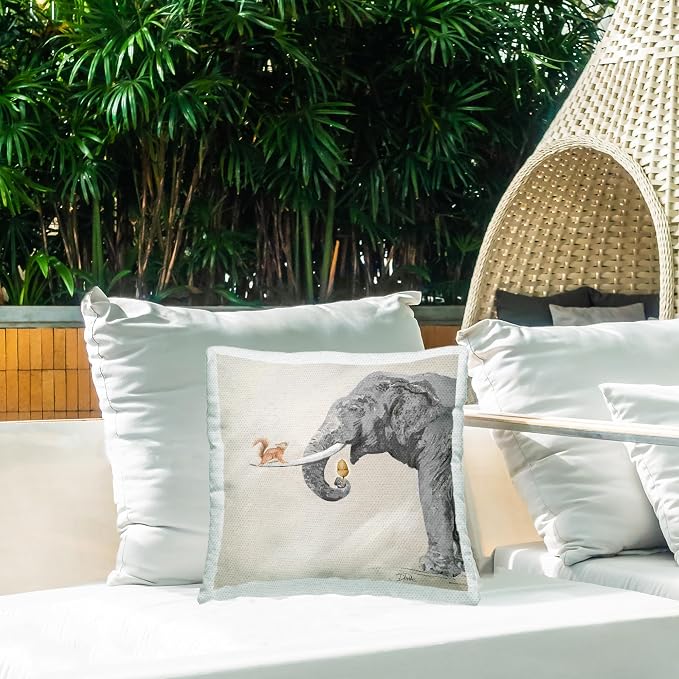 Stupell Industries | Wildlife Elephant & Squirrel Friends, 18 x 18 | Outdoor Pillow, Made in USA - By Patricia Pinto