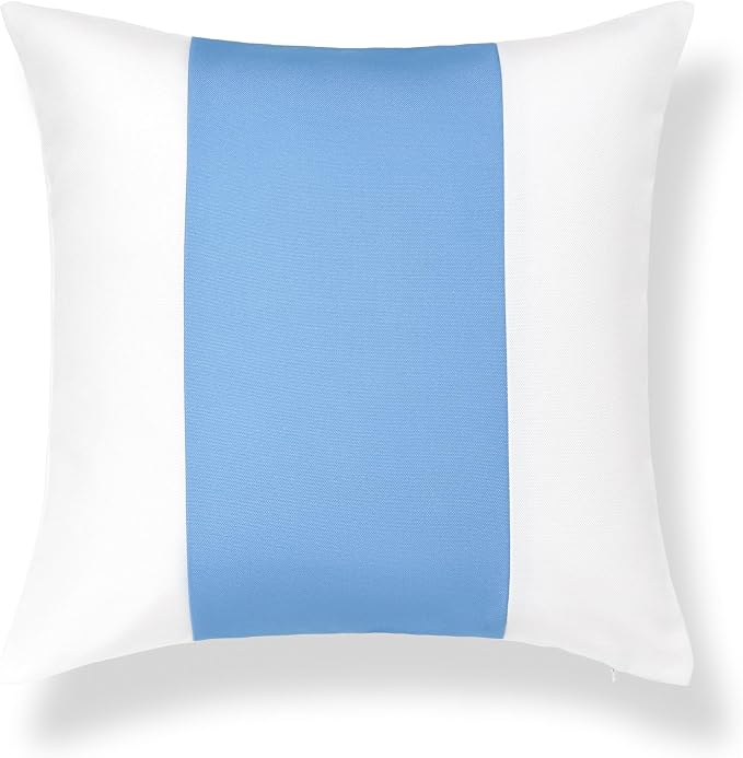 Hofdeco Premium Coastal Hampton Patio Indoor Outdoor Throw Pillow Cover Only, 20"x20" Water Repellent for Backyard, Couch, Poolside, Azure Blue Print Color Block