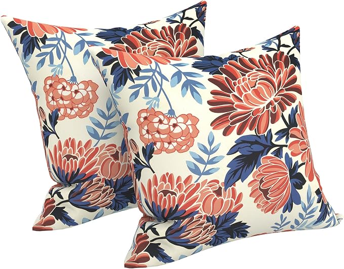 LVTXIII 2 Pack Outdoor Pillows 18x18 Inch, Square Throw Pillows with Inserts, Decorative Water-Repellent Pillow Cushions for Patio Furniture and Garden Sofa, Vibrant Blossom