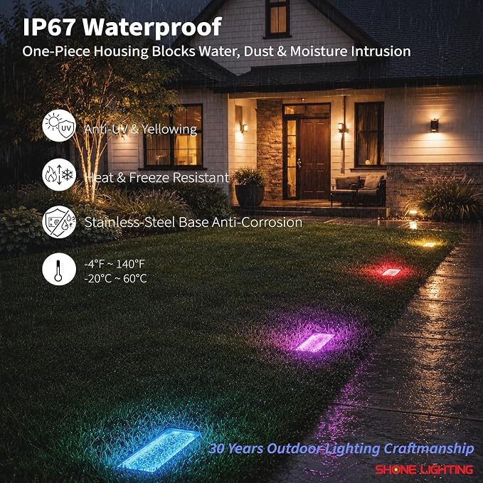 4x8 Solar Ground Lights, 12-Color Paver Light, RGB-W, 2Pack | Outdoor Waterproof, Recessed Lighting Bricks, Color Changing, Driveway, Pathway, Landscape, Heavy Duty, Car Weight Bearing