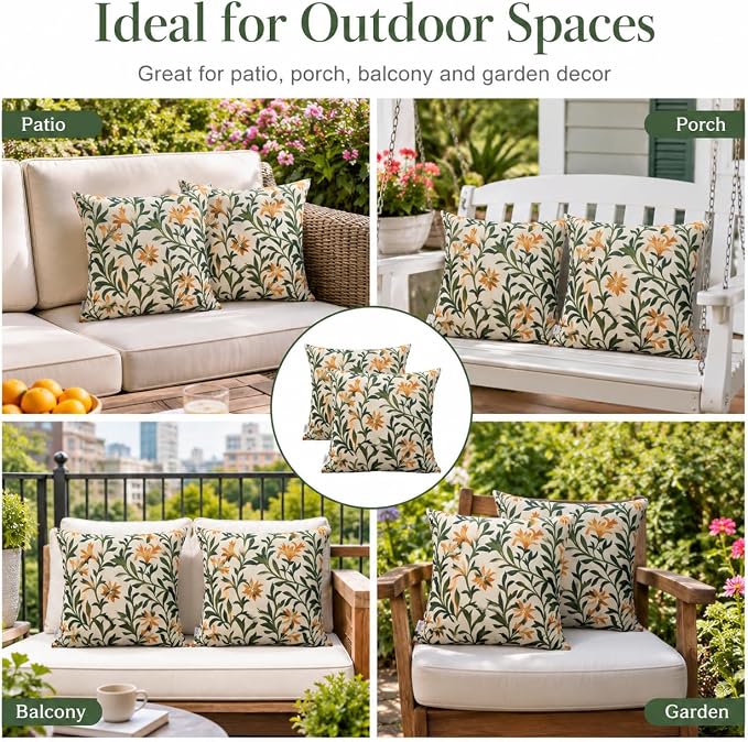 Outdoor Throw Pillows 18×18 Inch Waterproof Pillows with Inserts | Pack of 2 Fade Resistant Decorative Throw Pillows Outdoor Square Pillows for Garden Couch Sofa Patio Furniture