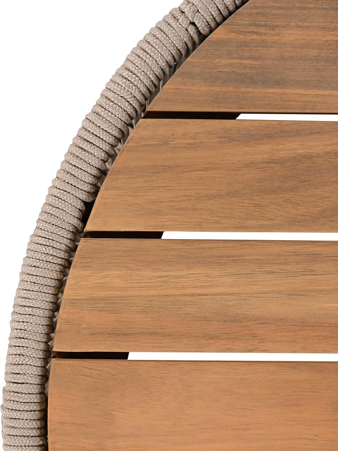 Christopher Knight Home Peyz Acacia Wood Outdoor Side Table Set of 2 with Woven Rope Design, Patio Round Coffee Table Set with Small Side Desk, Functionality Stylish 2 Tables for Garden, Teak + Beige