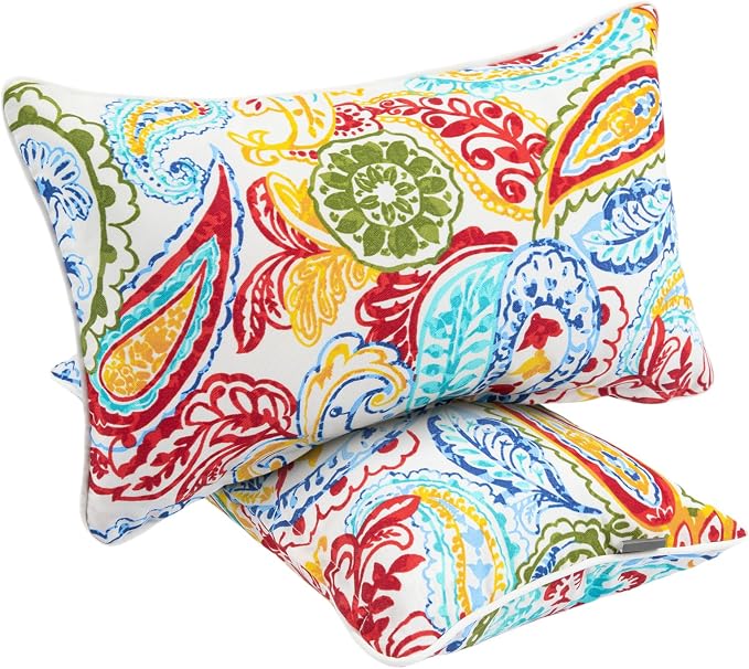 Water Resistant Outdoor Lumbar Pillows for Patio Furniture,12 x20 Inch Decorative Pillows Set of 2,with Insert,Hidden Zipper Headrests for Sofa Couch Chair(Phoenix)