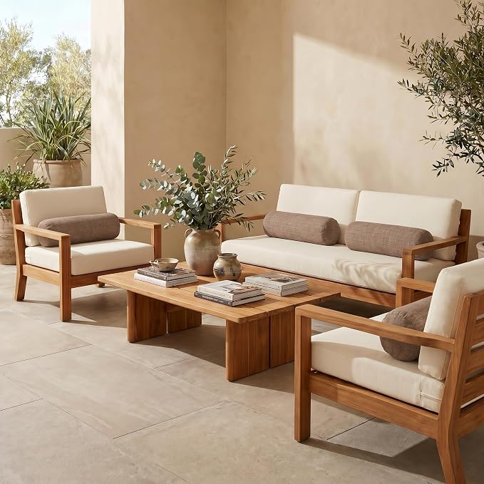 RSH DECOR: Sunbrella Neck Roll Pillows Set of 4 | 24” x 8” | Outdoor Bolster for Patio, Deck, Porch, or Poolside Chairs | Fade & Water-Resistant | Made in USA (Rochelle Truffle)