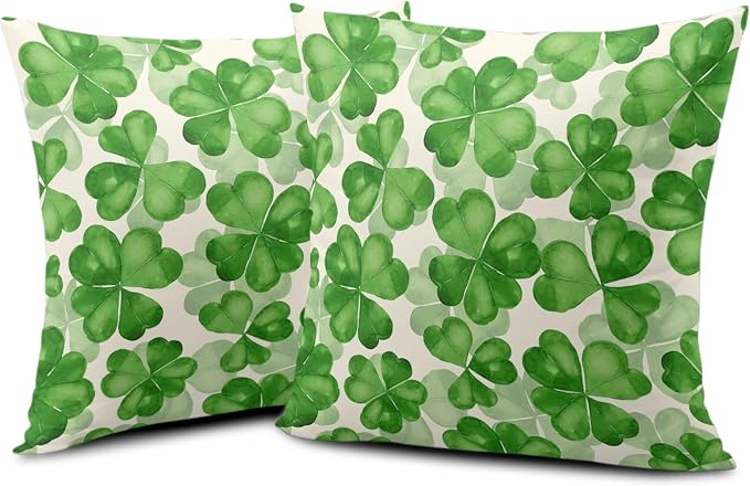 Saint Patricks Day Pillow Covers 22x22 Green Clover Pillow Case Set of 2 Lucky Charm Throw Pillow Covers St Patricks Cotton Blend Cushion Case for Living Room Sofa Couch