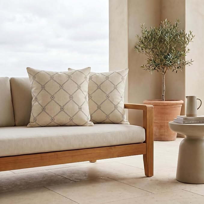 RSH DECOR: Sunbrella Square Throw Pillows Set of 2 | 24" x 24" | Water and Fade-Resistant Performance Fabric | Outdoor Pillow Covers with Down-Alternative Inserts | Made in USA (Arabia)