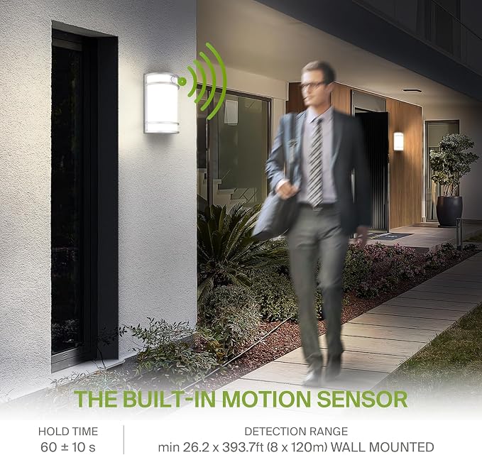 ASD 10 Inch Motion Sensor LED Outdoor Sconce Lights - 15W 120-277V 3000K 4000K 5000K Nickel Exterior Lighting Fixtures, Exterior Lights for House, Modern Patio Wall Light Fixture ETL, 4 Pack