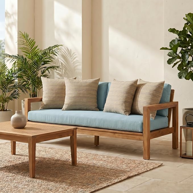 RSH DECOR: Sunbrella Square Throw Pillows Set of 4 | 20" x 20" | Water and Fade-Resistant Performance Fabric | Outdoor Pillow Covers with Down-Alternative Inserts | Made in USA (Current Slate)