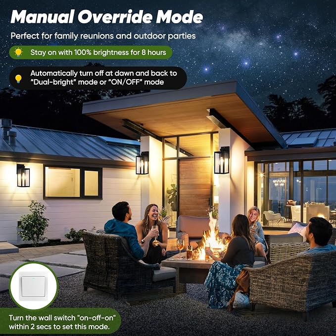 13" Upgraded Motion Sensor Outdoor Wall Light Fixture, Black | Auto ON/OFF, 3 Lighting Modes, Waterproof, Rust-Resistant, Durable Metal & Clear Glass, Standard E26 Sockets, Easy to Install