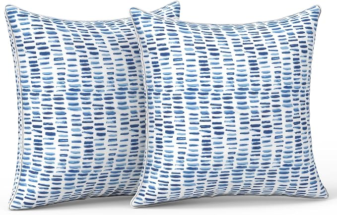 LVTXIII Set of 2 Patio Throw Pillows Waterproof 18"x18" Fade Resistant Outdoor Throw Pillows with Inserts, Fluffy Decorative Garden Toss Pillow Cushions for Home Patio Coach Sofa Use, Pebble Blue