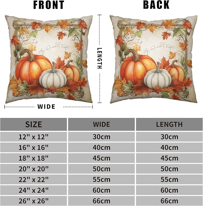 Fall Pillow Covers 22x22 Set of 2 Maple Leaves Pumpkin Pillow Covers Autumn Harvest Pillowcase Thanksgiving Vintage Cushion Case for Home Decor Couch Sofa