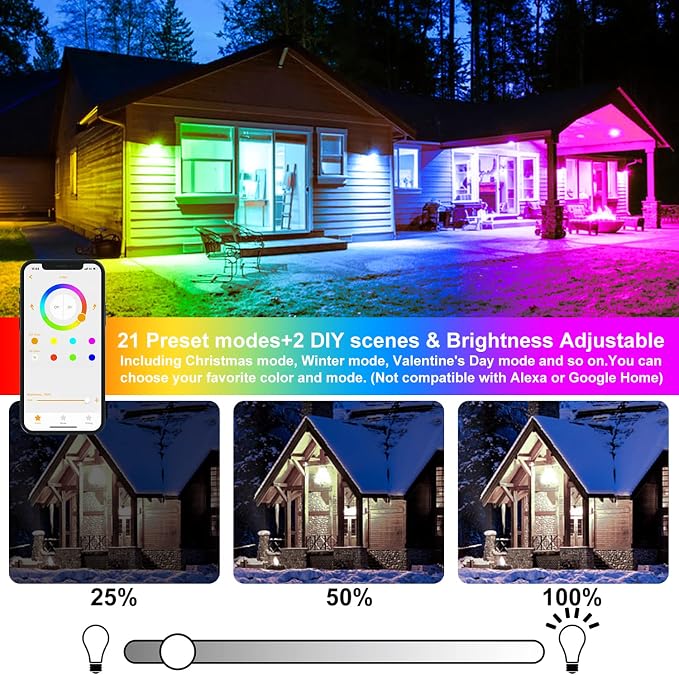 LED Flood Light Outdoor 800W Equivalent 8000LM, Smart RGB Color Changing Landscape Lighting with APP Control, IP66 Waterproof Outdoor LED Lights Daylight 5700K, DIY Scenes, Timing Floodlights, 2 Pack