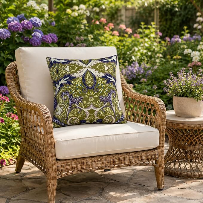 Waterproof Outdoor Throw Pillows with Inserts 18 x 18 Inch | Pack of 2 Decorative Patio Pillows, Square Outdoor Pillows for Patio Furniture Porch Garden Deck Balcony Couch and Sofa