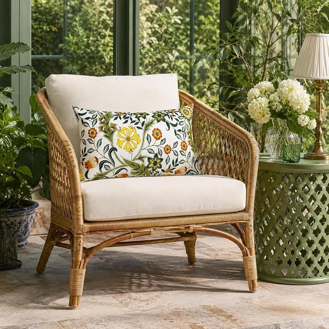 Outdoor Lumbar Pillows 12"x20" Waterproof Patio Pillows with Inserts | Set of 2 Fade Resistant Outdoor Waterproof Lumbar Pillow Decorative Garden Lumbar Cushions for Home Patio Terrace Sofa