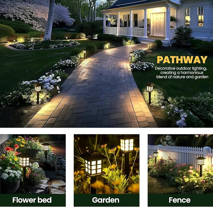 GIGALUMI Solar Lights Outdoor Waterproof 10 Pack, LED Garden Decor | Warm White LED Solar Garden Lights Outdoor Decor, 8 Hours of Landscape Lighting for Garden