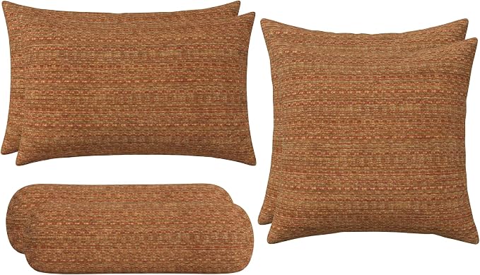RSH DECOR: 6-Pack Pillow Set | Sunbrella Performance Fabric |Water & Fade-Resistant| 17" Square, 20"x12" Lumbar, 20"x6" Neck Roll | Outdoor Pillows for Patio Furniture | Made in USA (Simone Sinnabar)