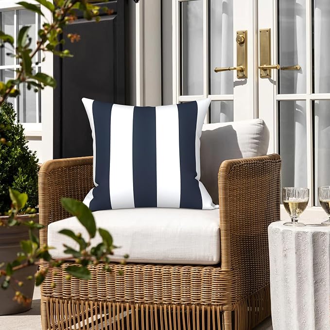 LVTXIII Outdoor/Indoor Throw Pillows, Decorative Throw Pillows with Inserts, 18”x18” Square Pillows for Bed, Couch, Sofa and Patio Furniture (Set of 2, Cabana Navy)