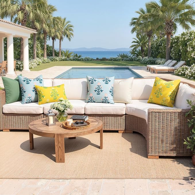 MIULEE Floral Outdoor Pillows Covers with Inserts 18x18 Yellow | Set of 2 Waterproof Decorative Throw Pillows with Piping,Vintage Fade Resistant, Patio Furniture Summer Garden Couch Sofa