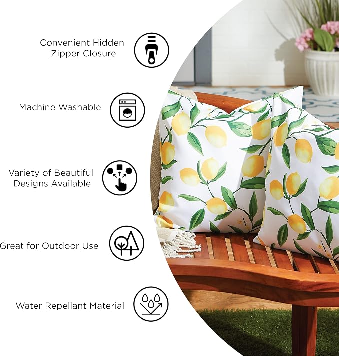 DII Throw Pillow Cover Collection Outdoor Water Repellent Polyester, Reversible, 18x18, Black Ikat, 2 Piece