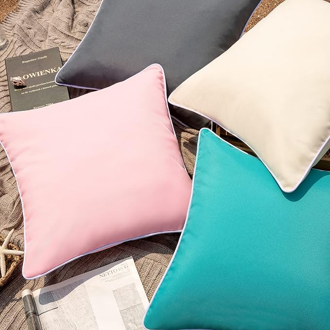 Phantoscope Pack of 2 Outdoor Waterproof Solid Throw Decorative Pillow Cover Decorative Square Outdoor Pillows Cushion Case Patio Pillows for Couch Tent (18''x18'', Turquoise)
