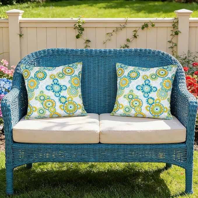 Eternal Beauty 18X18'' Set of 2 Waterproof Outdoor Pillow Covers for Spring Summer Patio Throw Pillows, Boho Floral, 18X18 inches