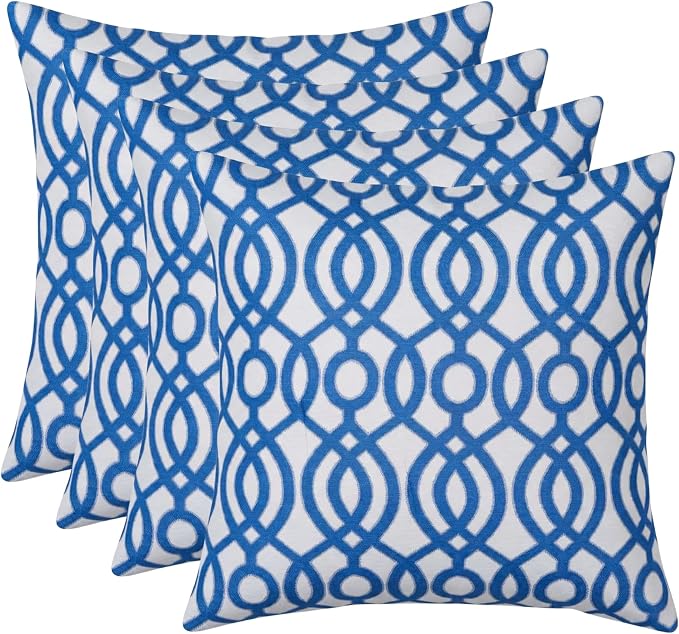 RSH DECOR Square Throw Pillows Set of 4, 17" x 17", Outdoor Pillows Waterproof, Outdoor Pillow Covers, Pillow Covers for Couch, Capilla Blue, Made in USA