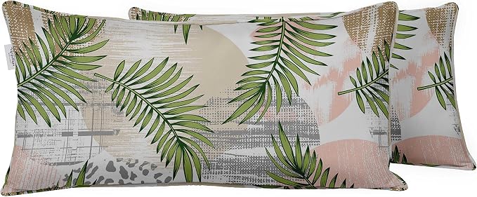 Indoor/Outdoor Polyester Fabric Lumbar Pillow Cover, All-Weather Waterproof Rectangular Cushion Case for Patio Furniture, 12 x 20 Set of 2 - Tropical-27