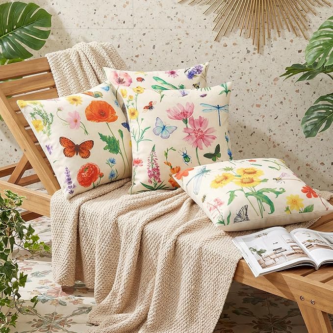 tiggell Outdoor Pillow Covers Waterproof 20x20 Set of 4, Spring Summer Decorative Throw Pillow Covers for Home Garden Patio Couch Swing Sofa Decor
