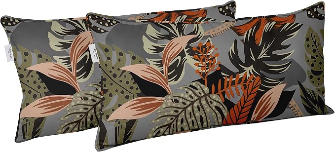 Indoor/Outdoor Polyester Fabric Lumbar Pillow Cover, All-Weather Waterproof Rectangular Cushion Case for Patio Furniture, 16 x 24 Set of 2 - Tropical-64