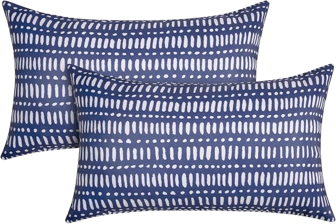 Pack of 2 Outdoor Pillows, 12x20 Outdoor Lumbar Pillows Waterproof | Outdoor Throw Pillows with Inserts, Fluffy and Supportive, Decorative Pillow for Patio and Garden, Pebble Dark Blue