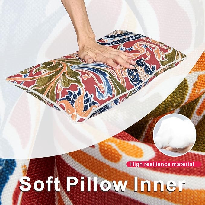 JMGBird Colorful Pillows Red Outdoor Pillows with Inserts Included | 12 x 20 Outdoor Pillow insert Waterproof Outdoor Throw Pillows Patio Pillows for outdoor furniture