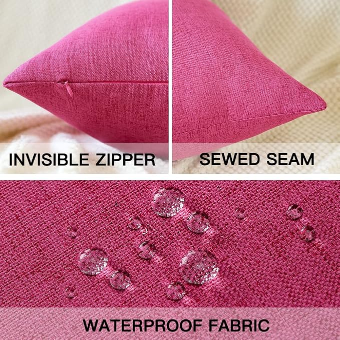 OTOSTAR Set of 4 Outdoor Pillow Covers 18x18 Inch Waterproof Decorative Throw Pillow Covers Square Pillowcases Patio Cushion Case Pillow for Couch Tent Sofa Balcony Bed Outside Decor (Hot Pink)