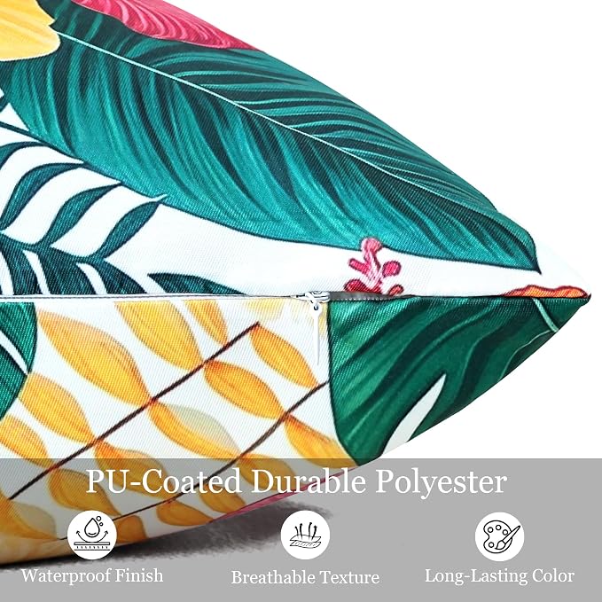 Outdoor Pillow Covers 20x20 Inch Set of 2, Tropical Floral Plants Boho Throw Pillows Cases Waterproof Square Garden Cushion Sham for Patio Funiture Tent Balcony Bench Sofa Couch, Yellow Green
