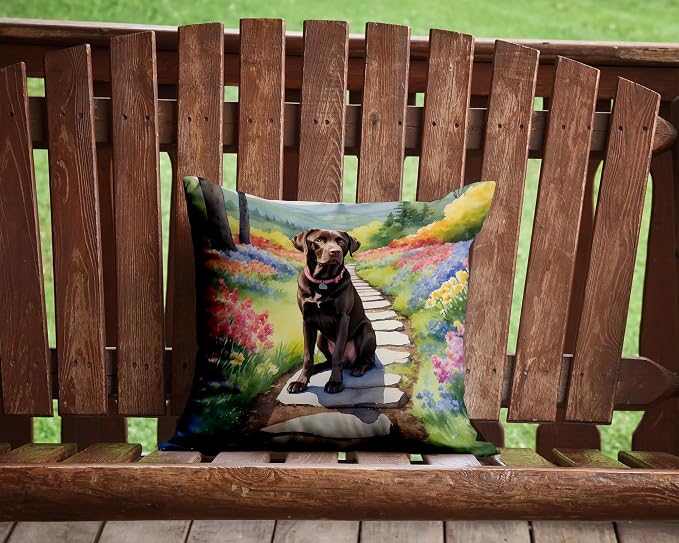 Caroline's Treasures Labrador Retriever Spring Path Throw Pillow Machine Washable, Indoor Outdoor Decorative Pillow for Couch, Bed or Patio, 14Hx14W