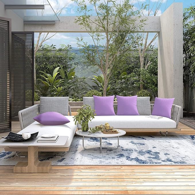 VAKADO Outdoor Waterproof Throw Pillow Covers 18X18 Set of 2 Decorative Purple Patio Furniture Cushion Cases Outside Decor for Couch Garden Bench Porch