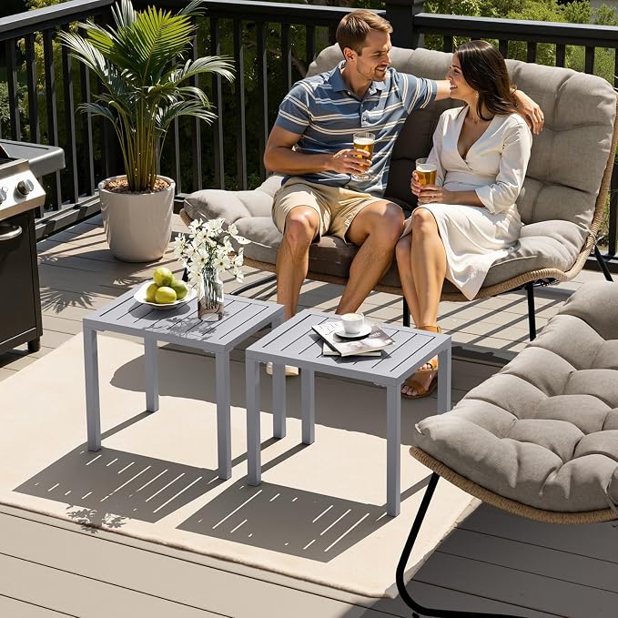 Crestlive Products Aluminum Outdoor Side Table,Rectangular End Table,Easy Assembly Small Coffee Bistro Table for Patio Pool Balcony(Light Gray)