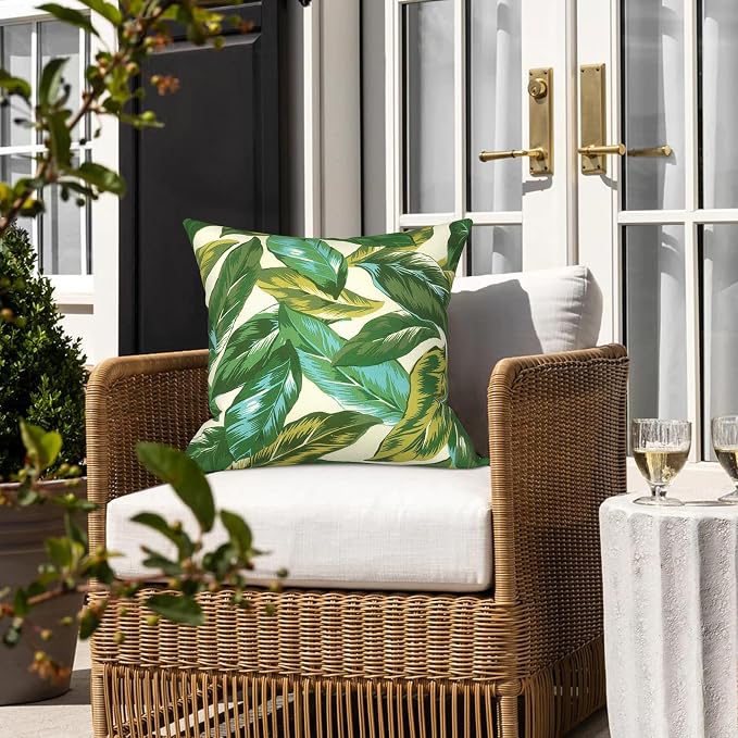 LVTXIII 2 Pack Outdoor Pillows 18x18 Inch, Square Throw Pillows with Inserts, Decorative Water-Repellent Pillow Cushions for Patio Furniture and Garden Sofa, Lush Leaf Jungle