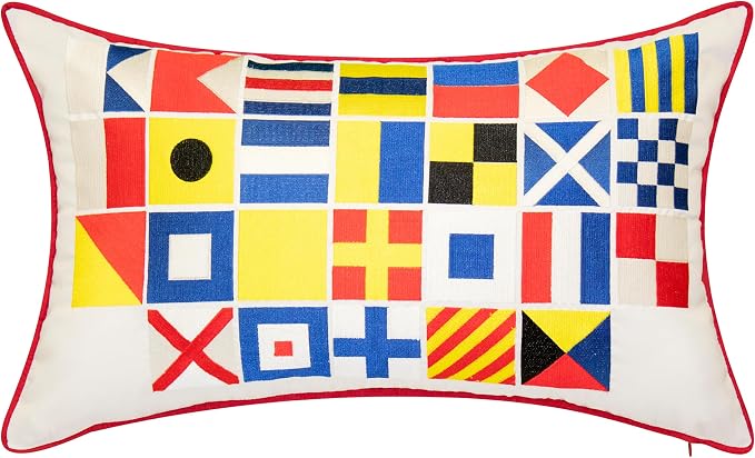 Edie At Home Nautical Flags Decorative Square Throw Pillow for Patio Furniture, Sofa, Chair, or Bedroom, Reversible, Indoor and Outdoor Collection, 20 x 20 inches