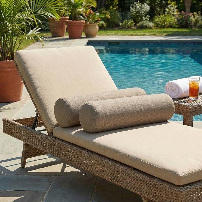 RSH DECOR: Sunbrella Neck Roll Pillows Set of 2 | 20” x 6” | Outdoor Bolster for Patio, Deck, Porch, or Poolside Furniture | Water & Fade-Resistant | Made in USA (Spectrum Mushroom Brown)