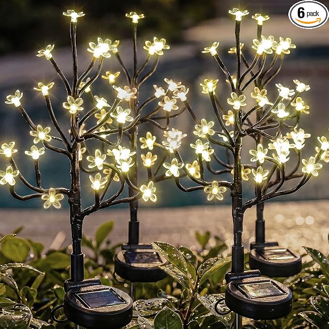 6 Pack Solar Garden Lights Outdoor, Solar Lights Outdoor Flowers | 2Modes 120LED Garden Decor, Waterproof Solar Powered Fairy Garden Outdoor Decorations for Yard Patio Pathway, Gardening Gifts