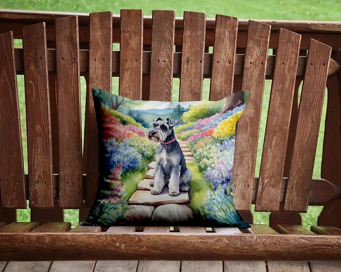 Caroline's Treasures Schnauzer Spring Path Throw Pillow Machine Washable, Indoor Outdoor Decorative Pillow for Couch, Bed or Patio, 14Hx14W