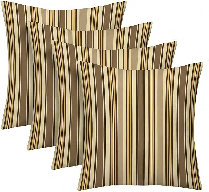 RSH DECOR: Sunbrella Square Throw Pillows Set of 4 | 17" x 17" | Water and Fade-Resistant Performance Fabric | Outdoor Pillow Covers with Down-Alternative Inserts | Made in USA (Anthony Praline)