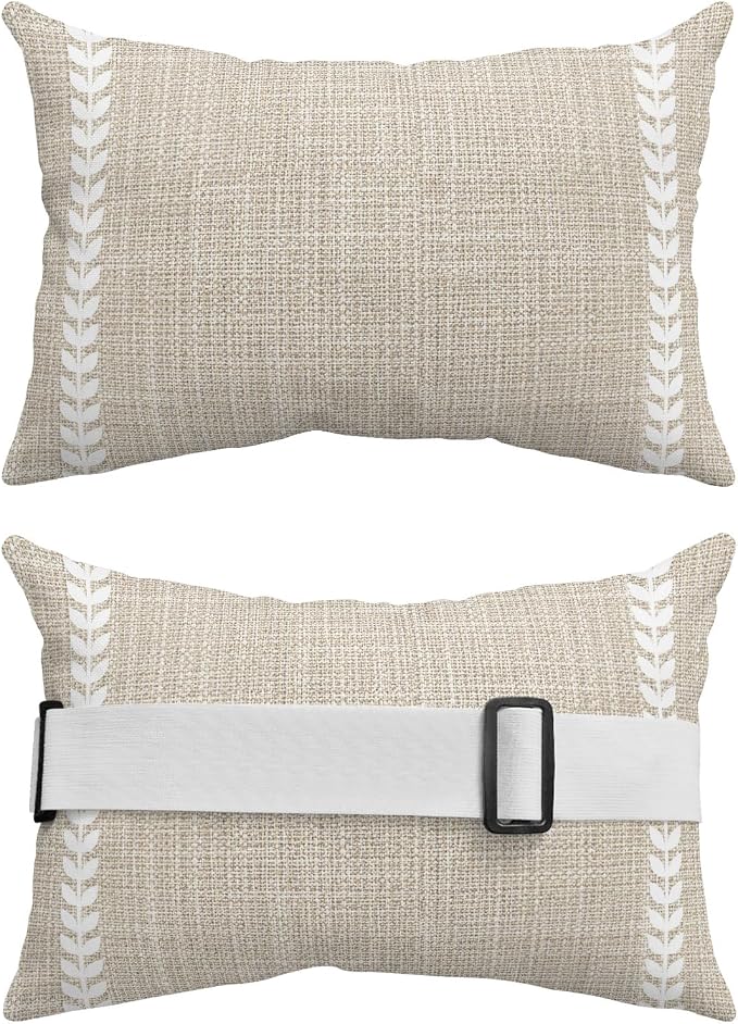 Modern Minimalist Outdoor Lumbar Pillow 11x16 Inch, Country Farmhouse Simple Stripes Art Beige Waterproof Throw Pillow Covers with Insert, Decorative Chair Cushions for Patio Garden Recliner
